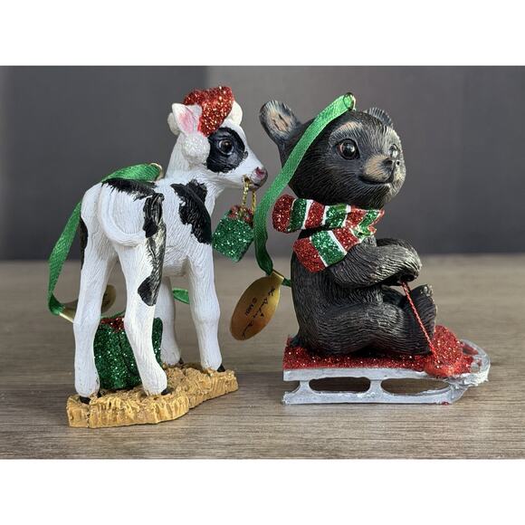 NIB Pair Danbury Mint Baby Animal Ornament Collection Calf And Black Bear - Picture 4 of 7